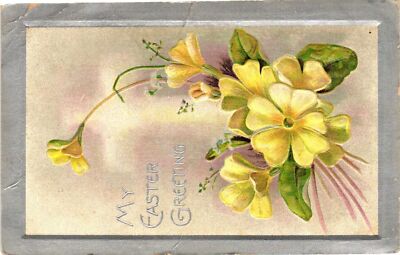 Vintage Postcard- Sunny Yellow flower, Easter Greetings.