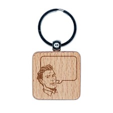 Comic Man with Empty Callout Text Speech Bubble Engraved Wood Square Keychain