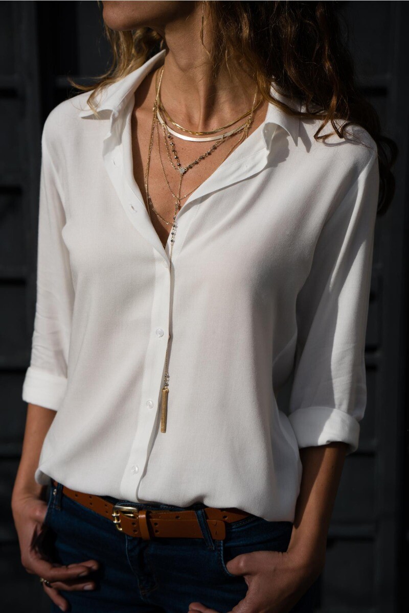 売れ筋商品|||ボス シャツ レディース トップス BIXINA - Button-down blouse - white Amazon.com: Gowcxn Mid-Length Shirt with Striped Lapel and