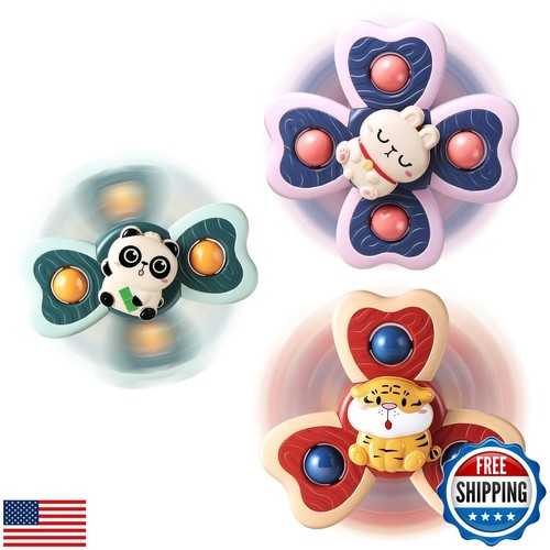ALASOU 3PCS Suction Cup Spinner Toys for 1 Year Old Boy Girl|Spinning Top Bab