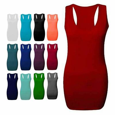 Neu Damen Frauen schlicht lang Racerback Bodycon Muskel Trägertop Gym Top