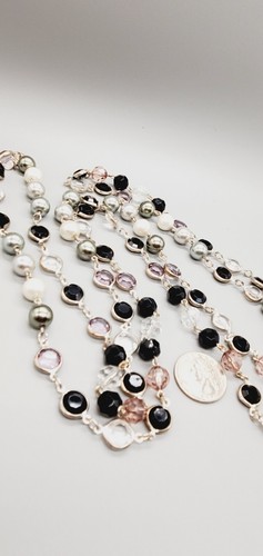 Vtg Premier Design White, black, gray and Silver beaded 60" necklace - Picture 2 of 10
