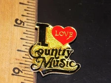 VINTAGE I LOVE COUNTRY MUSIC METAL  HAT/LAPEL/JACKET  PIN, NEW OLD STOCK
