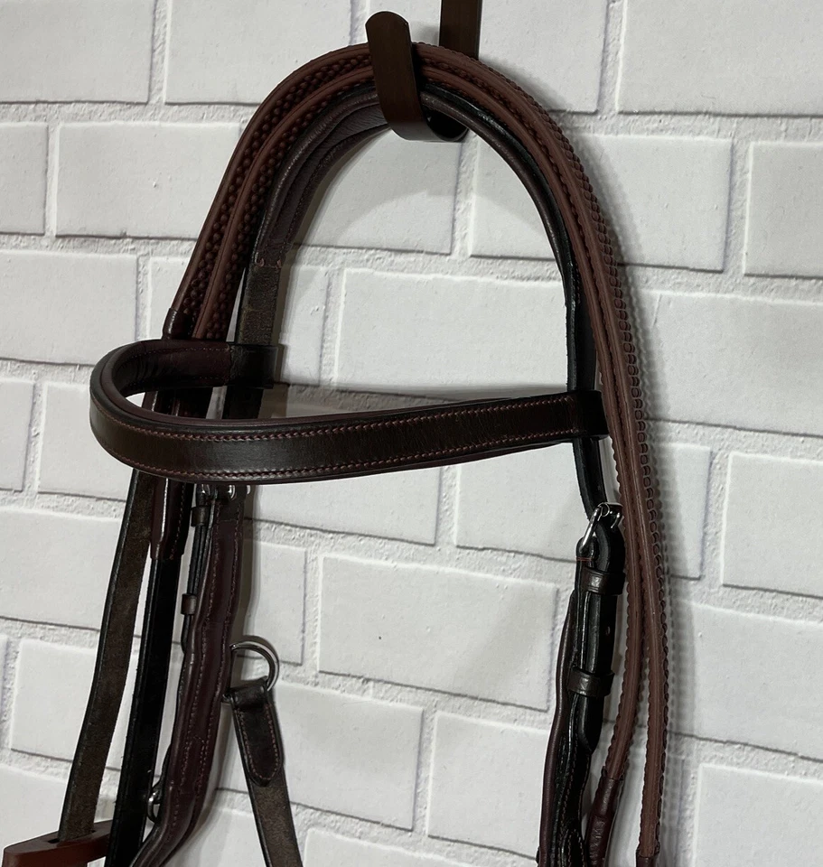 Rambo Micklem Leather Competition Bridle with Rubber Grip Reins PONY - DK HAVANA - Image 4 of 4