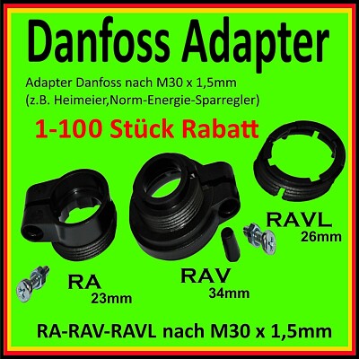 Adapter für Danfoss RA RAV RAVL auf Heizungsventilantrieb Thermostat M30x1,5  