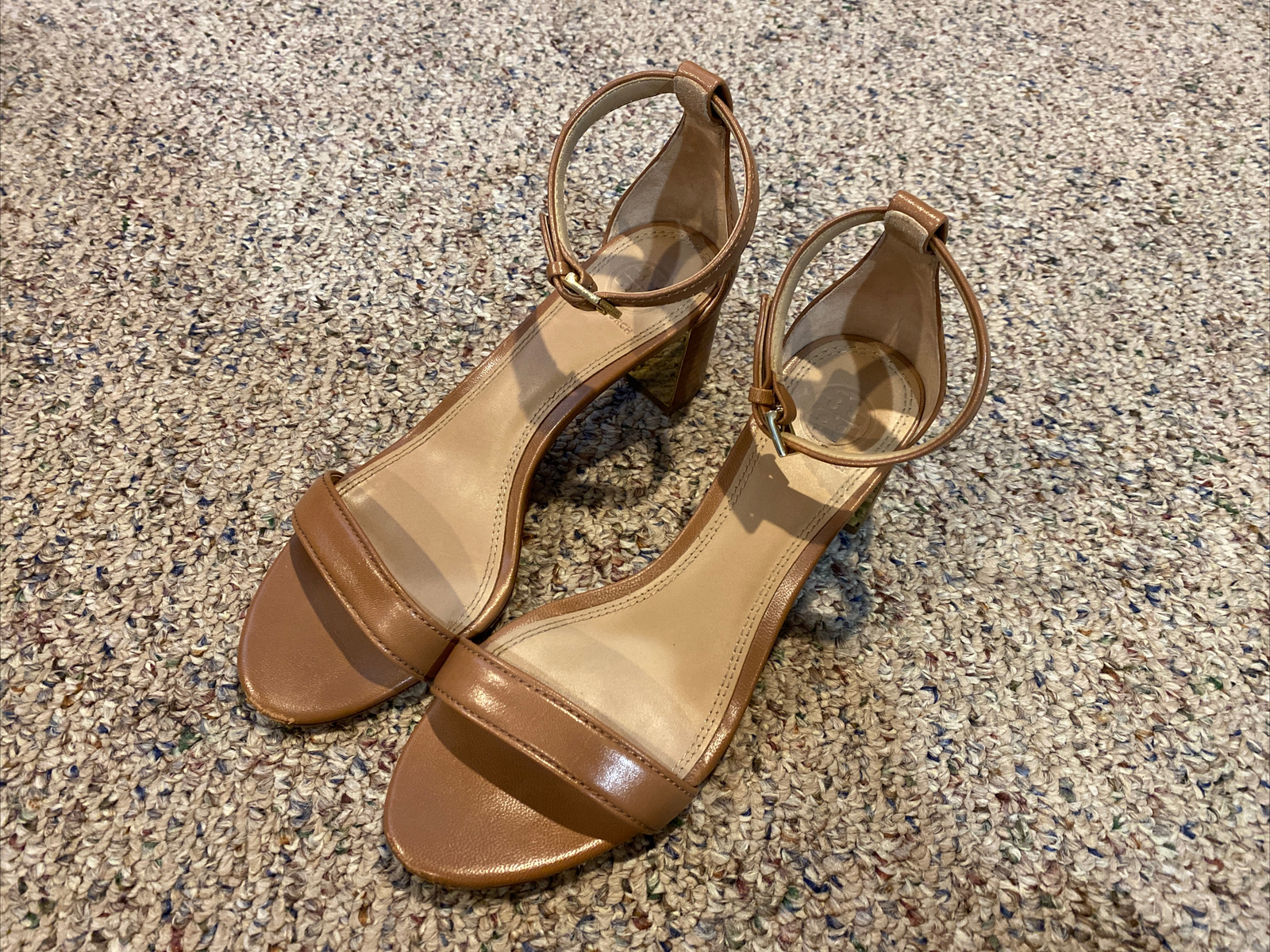 TORY BURCH CAMEL Leather Ankle Strap High Heel SANDAL… Gem
