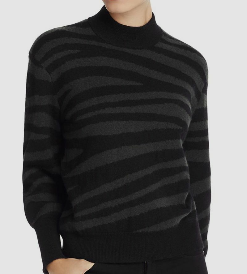 $498 Aqua Women's Black Green Zebra Stripe Balloon Sleeve Cashmere  Sweatshirt M - Main Image