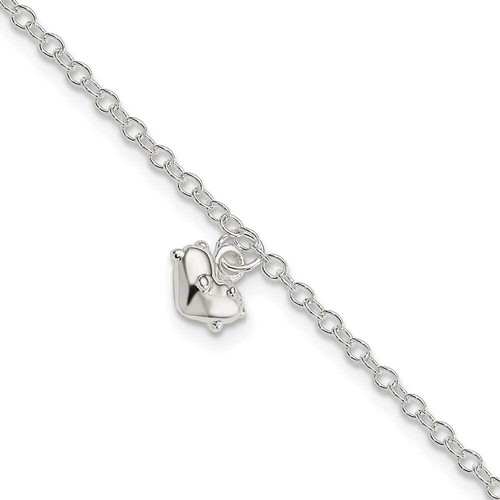 Sterling Silver Children's Polished Heart 5.5in Plus 1.5in ext. Bracelet 5.5" - 第 1/4 張圖片