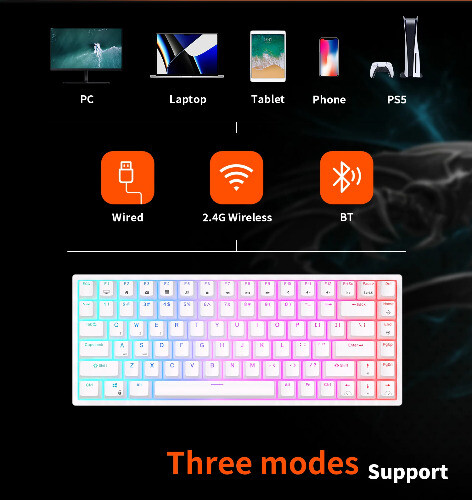 75% RGB Triple Mode Keyboard 84 Hot Swappable Bluetooth Wireless Gamer Keyboard - 第 4/27 張圖片
