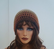 NEW TAN BROWN MULTI BEANIE CAP HAT HAND CROCHET BERET SKULL CAP CLOCHE TAM