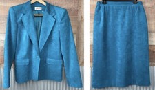 Vintage Lilli Ann Collections Ultrasuede Power Suit 16 Union Made Teal 80s New