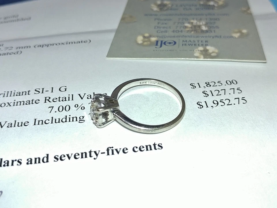 Ladies .36ct brilliant  SI-1 round real diamond 14k white gold engagement ring - Image 3 of 4