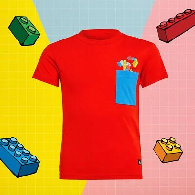 adidas X Lego ® Kinder T-Shirt Bausteine Bricks Tee Brusttasche Rot Loose Fit - Bild 1 von 4