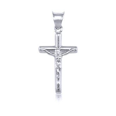 14K White Gold Crucifix Cross Pendant 