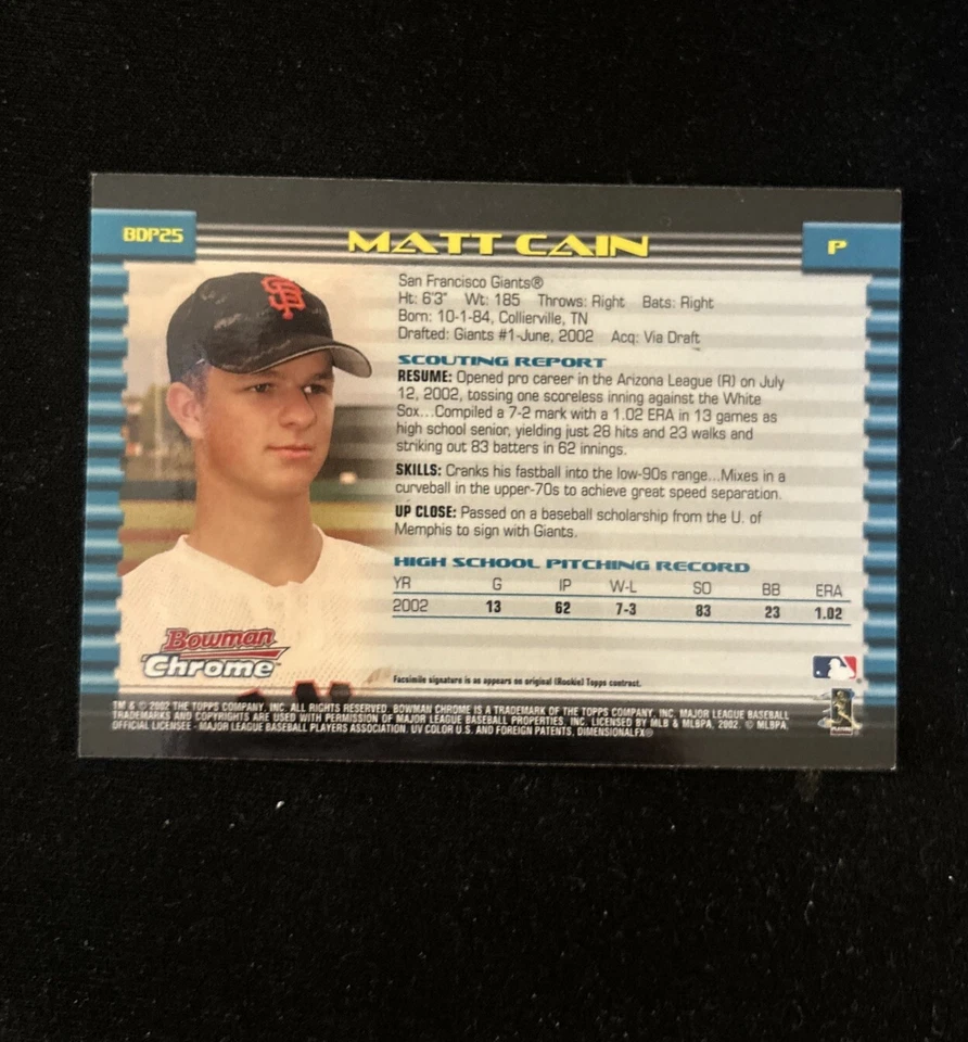 Bowman Chrome Matt Cain 2002 BDP-25 San Francisco Giants Foto 2 de 2