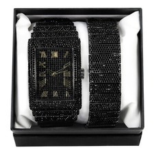 Men's Watch Gift Set Square Round Luxury Chandelier Hip Hop Full Iced Bracelet