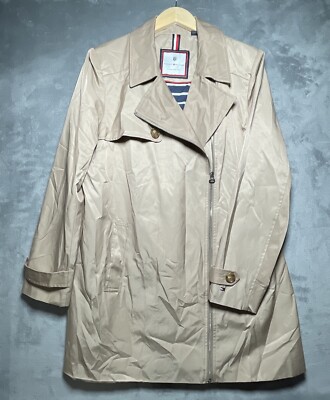 Tommy Hilfiger Trench Coat Women’s Large Beige Zip Up Rain Jacket NWOT 