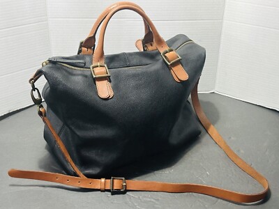 Mark & Graham Black Cognac Handles Elisabetta Slouch Pebbled Leather monogrammed