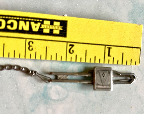 Silver-Plated Giant Grip Bar Tie Clip Pyramid Geometric Art-Deco-Style Vtg - Picture 9 of 12