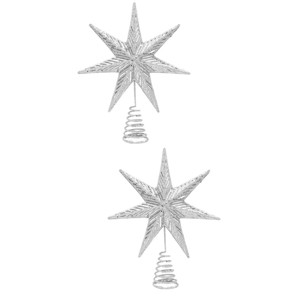 2pcs Christmas Tree Star Topper Metal Xmas Tree Septangle Star Xmas
