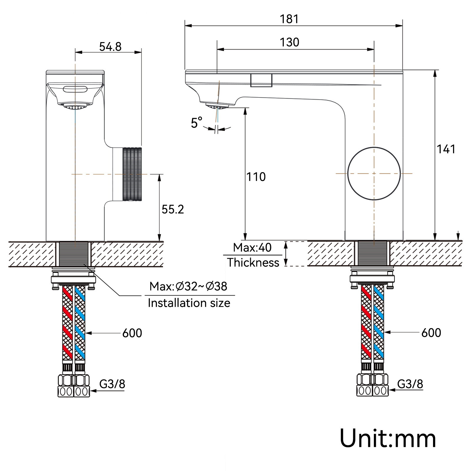 Infrarot Sensor Wasserhahn Automatik Waschtischarmatur Waschbecken Mischbatterie