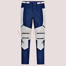 Men's Blue Leather Pant Genuine Lambskin Leather Pant White Padded Style Pant