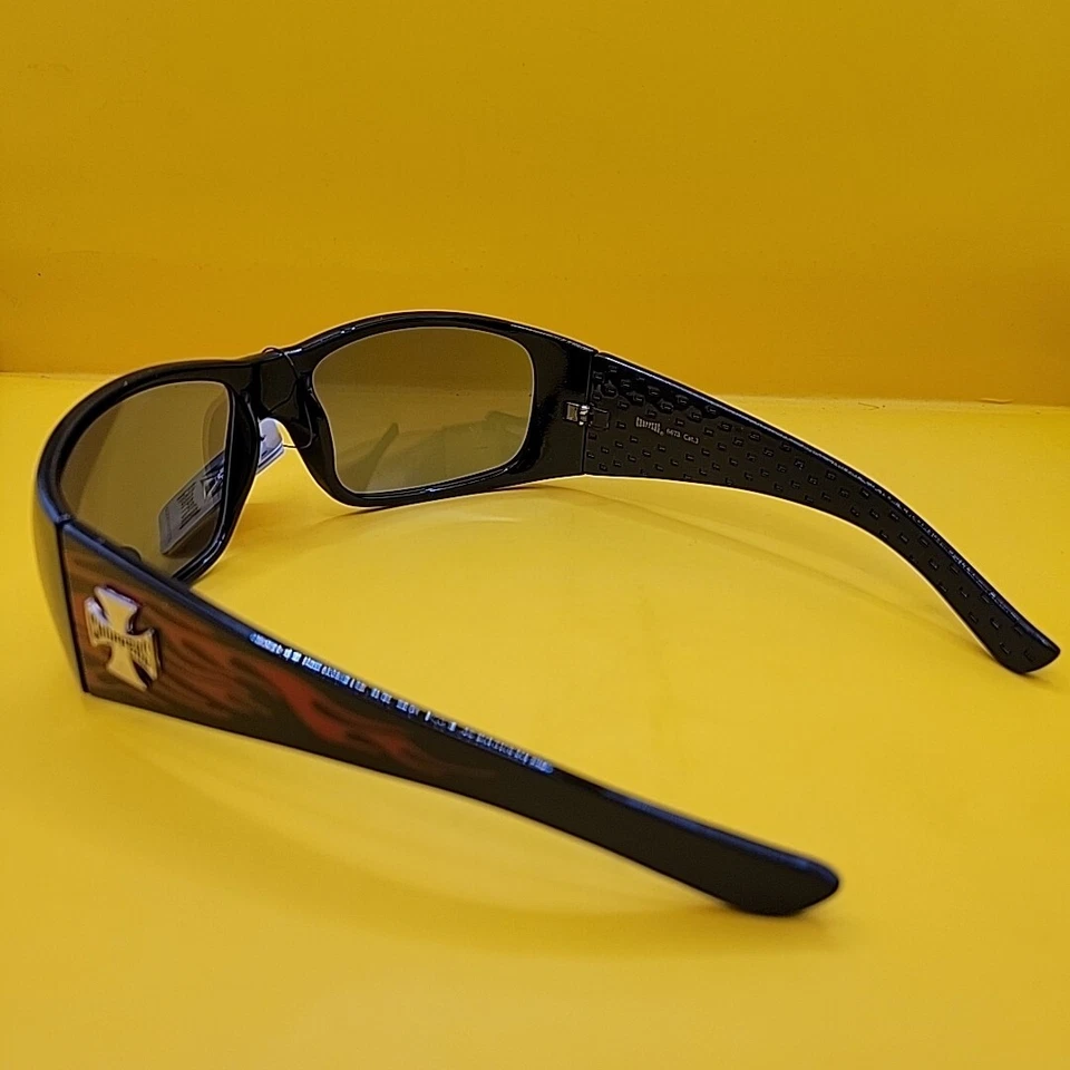 Gafas de sol envolventes Choppers color espejo Hot Rod rojo brazo llameante motociclista Foto 3 de 4