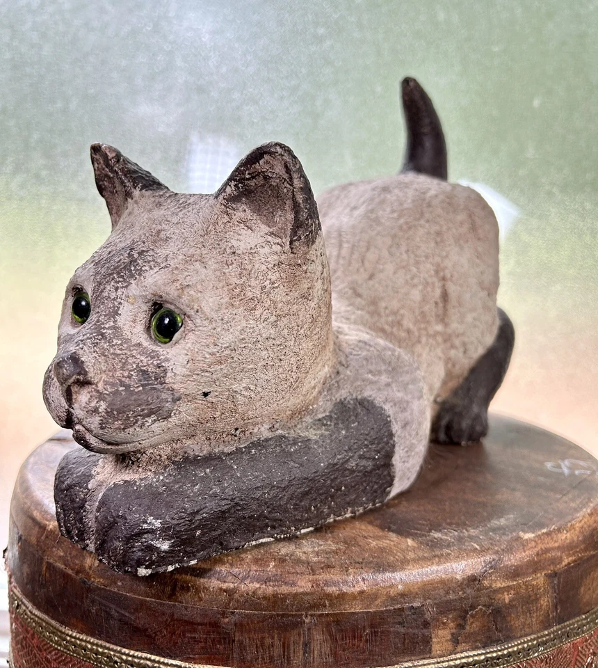 Figura Estatua Gato Jardín Piedra Caliza Fundida Seca De Colección •11”D •11 Lbs •Importada/Inglaterra Foto 3 de 4