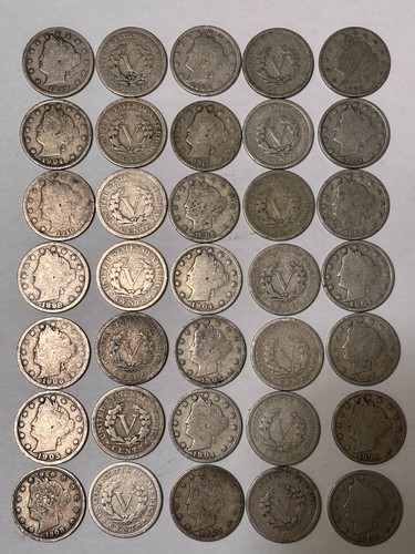 Liberty V Nickels Lot 40 Coins 1883-1912 All Dates Legible Unsorted Circulated