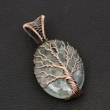 Tree Of Life Prehnite Gemstone Ethnic Copper Wire Pendant Jewelry 2.04