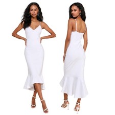 Lulus Stun Like Me White Bodycon Trumpet Hem Midi Dress size L NWT