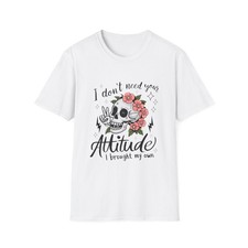Camiseta Attitude Calavera Floral Unisex Ropa Informal, Regalo para Ella, Camiseta Funky