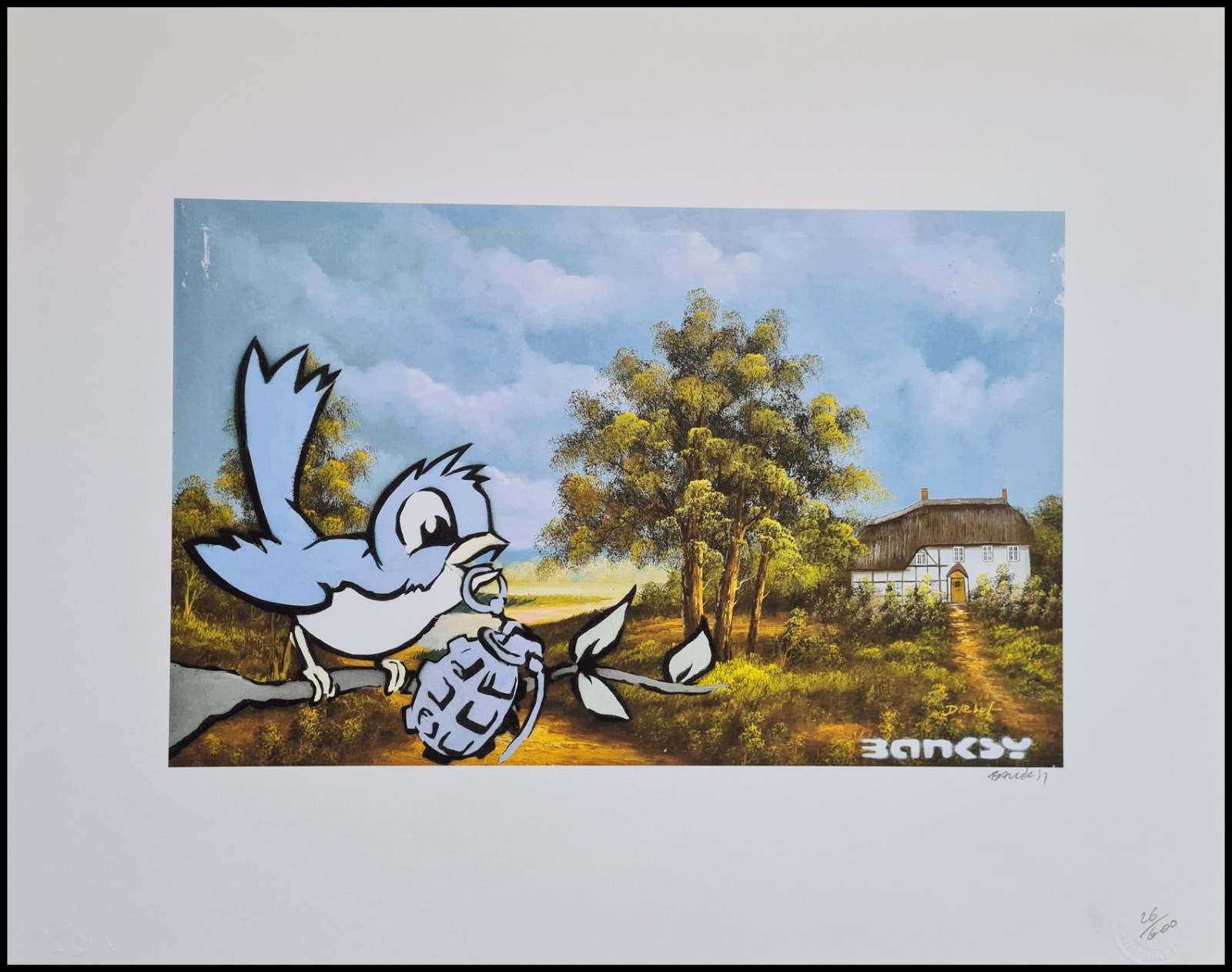 Banksy Oiseau Avec Grenade 50 X 40 CM Lithographie Art Limitée #26/600