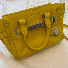 COACH Yellow Genuine Leather Crossbody Shoulder Bag Women Strap Included Auth
