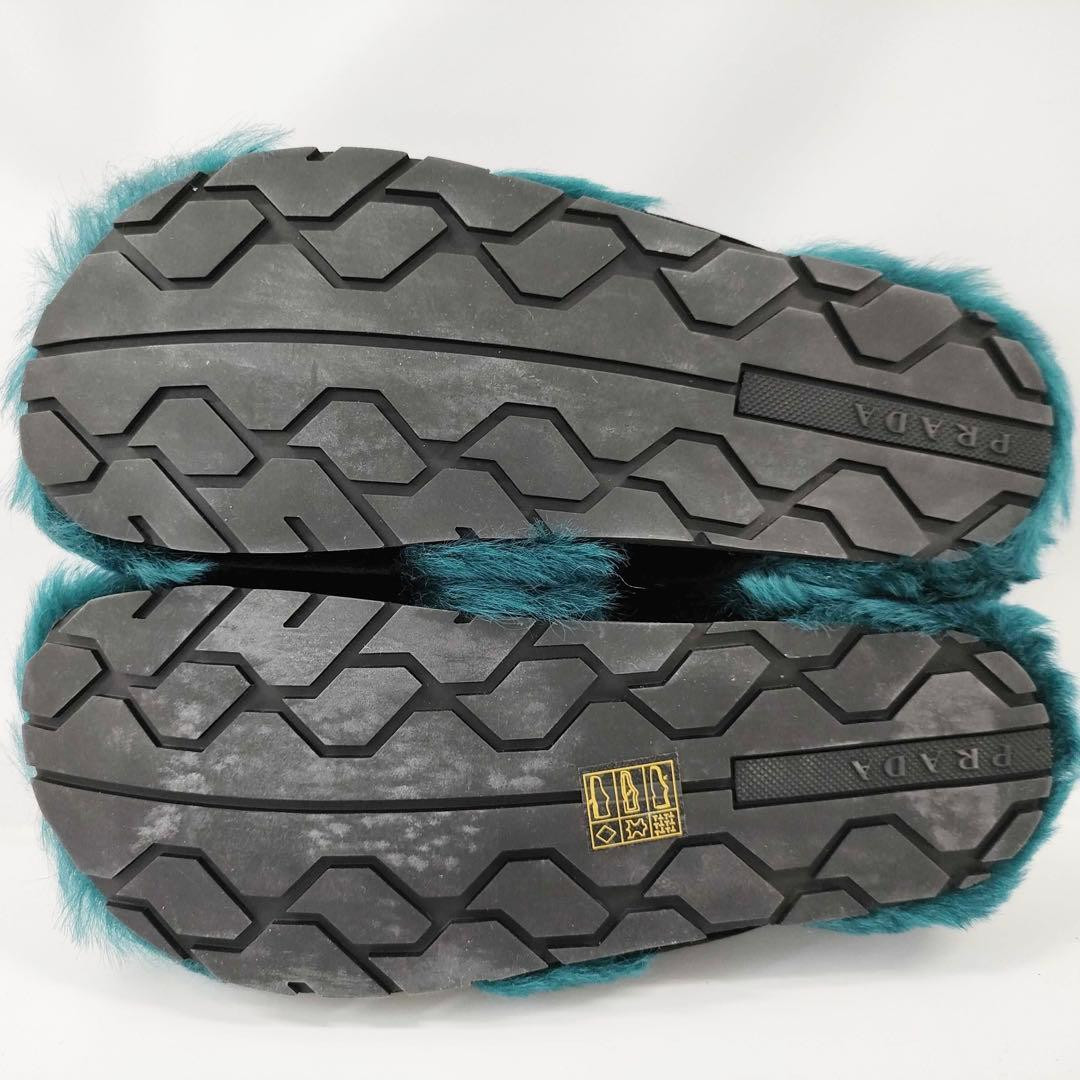 PRADA fur sandals in shearling and velvet teal green, women's size 38 From Japan thumbnail 5
