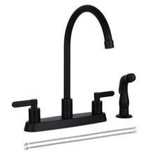 Kitchen Faucet with Side Sprayer, Matte Black, 2-Handle 4 Hole