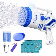 Bubble Gun for Kids, 69Hole Bubble Blaster with LED Lights, Blue