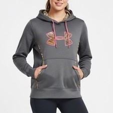 Under Armour Women's Gray Camo Logo Fleece Hoodie Sweatshirt Size Medium