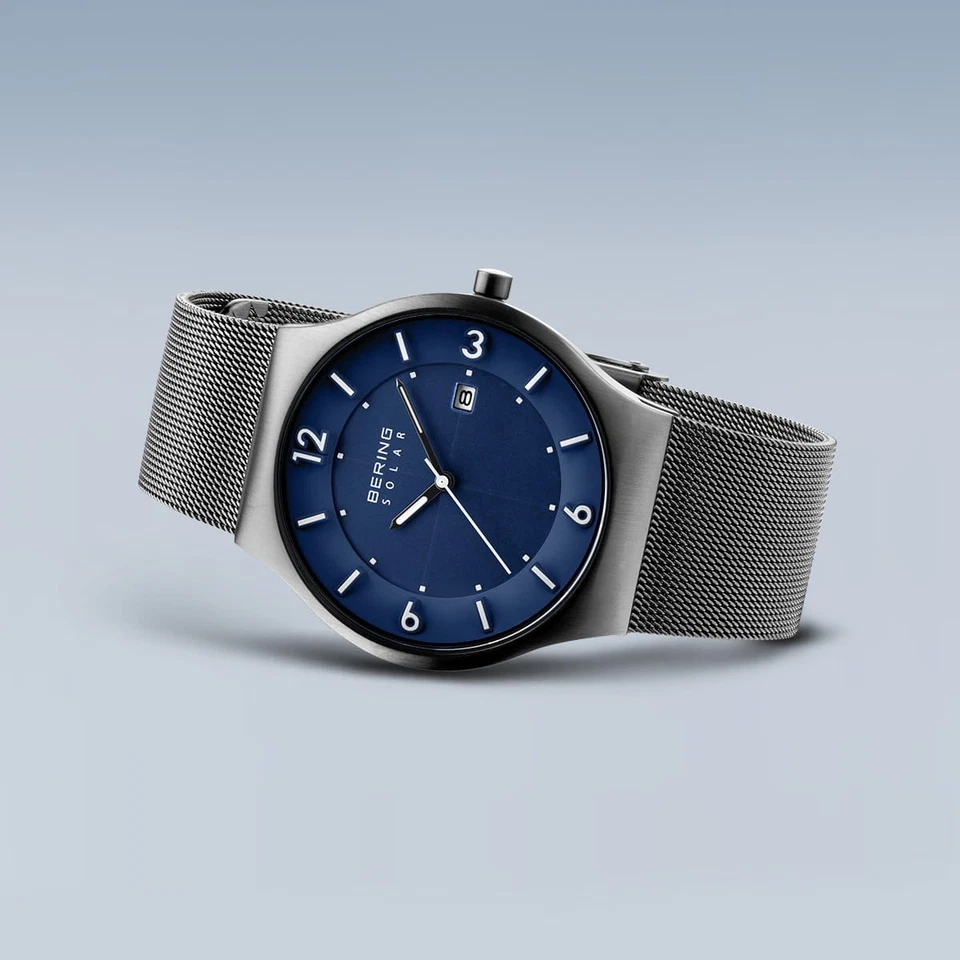 Bering Time - мужские матовые серебряные солнечные часы с темно-синим циферблатом 14440-007 - Изображение 4 из 4