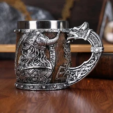 1pc Medieval Viking Beer Mug 20.29oz Stainless Steel Coffee Cup