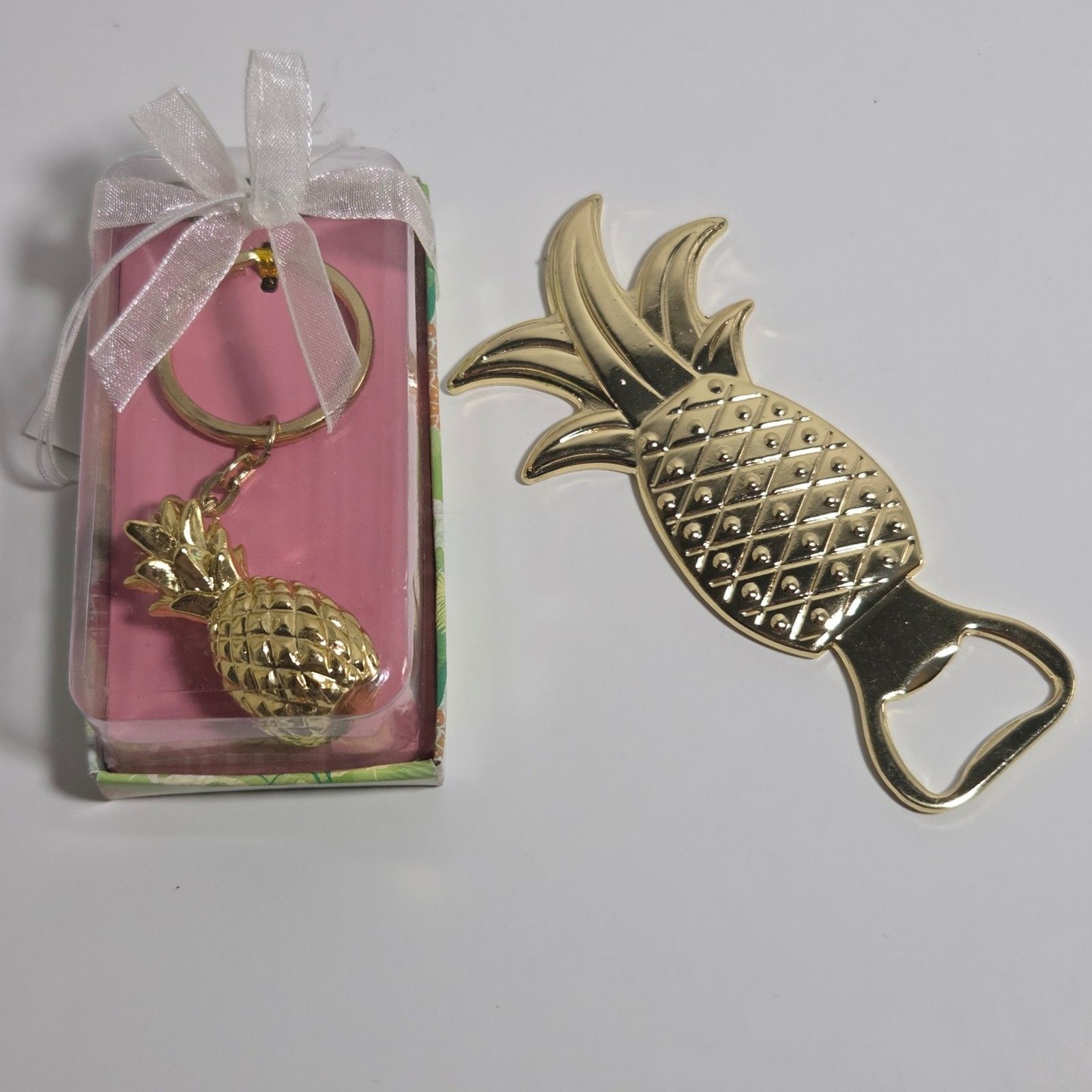 Gold Tone Pineapple Shaped Bottle Opener & Keychain Set