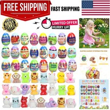 24 Pack Easter Eggs with Cute Animal Squishy Toys Inside,Prefilled Eggs for K...