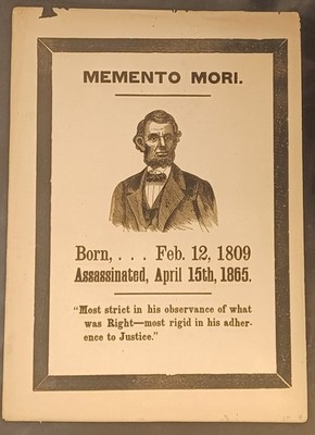 Memento Mori Abraham Lincoln 1865 Memorial broadside