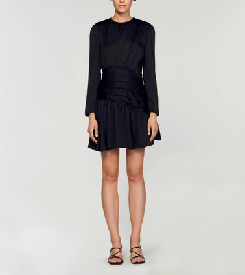 Sandro Paris Damen Kleid schwarz Satin kurz drapiert Größe 36 S 8 SFPRO03357