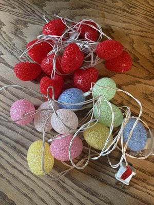 Vintage Melted Popcorn Plastic Easter Egg&Red Heart Mini Light Set 10 Covers Ea.