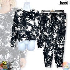 NWT Jenni Women's M Long Sleeve Pajama Set 100154924MS Tie-Dye Black/ White