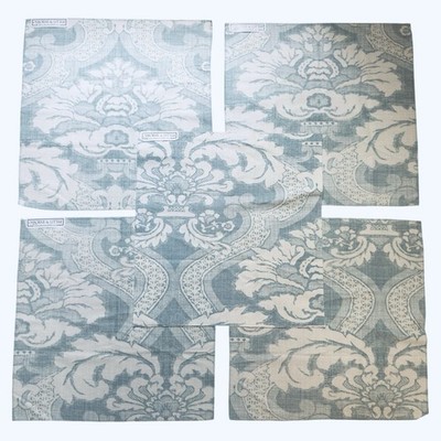 5 Nina Campbell Meredith Blue Damask Fabric Pieces 18x17 Pillow Craft Remnants