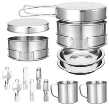 15 Pcs Camping Cookware Set, Stainless Steel Outdoor Camping Cooking Kit with...