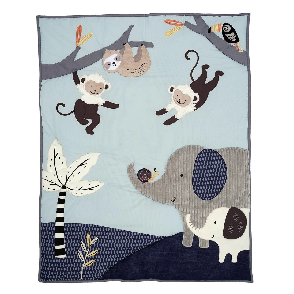 Lambs & Ivy Jungle Party 3-Piece Elephant/Monkey Baby Crib Bedding Set - Image 3 of 4