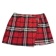 H M Divided Red Plaid Wrap Mini Skirt Youth Size 12
